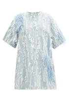 Matchesfashion.com Marques'almeida - Feather-trimmed Distressed Denim Mini Dress - Womens - Light Denim