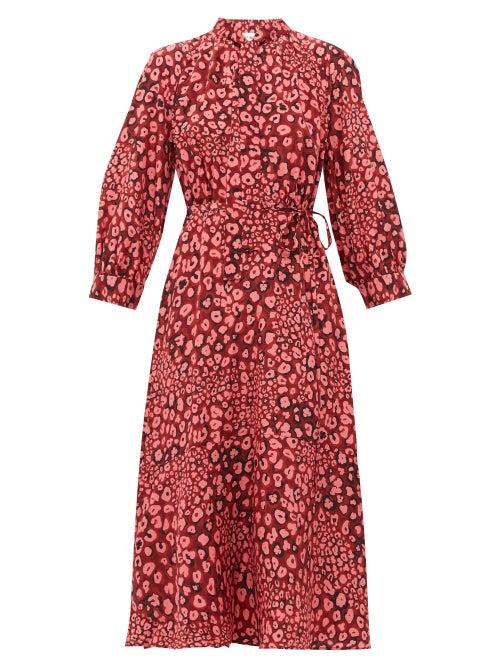 Matchesfashion.com Cefinn - Camo Pansy Print Pussybow Silk Dress - Womens - Pink Multi