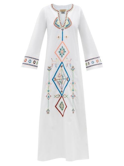 Muzungu Sisters - India Embroidered-cotton Kaftan Dress - Womens - White Multi