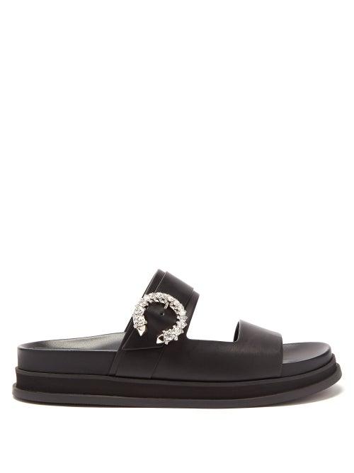 Ladies Shoes Jimmy Choo - Marga Crystal-buckle Leather Slides - Womens - Black