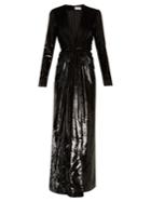 Saint Laurent Deep V-neck Velvet-lam Gown