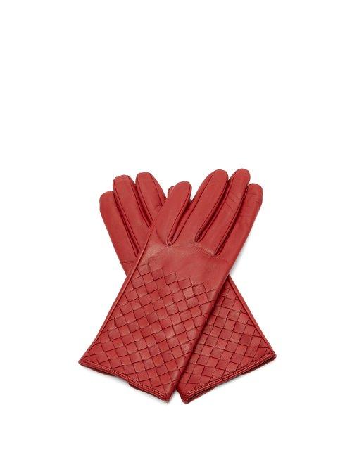 Matchesfashion.com Bottega Veneta - Intrecciato Leather Gloves - Womens - Red