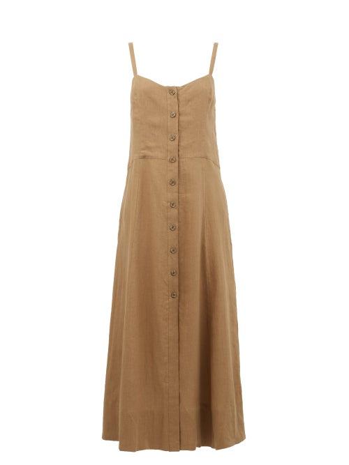 Matchesfashion.com Three Graces London - Bonita Buttoned Linen Midi Dress - Womens - Khaki