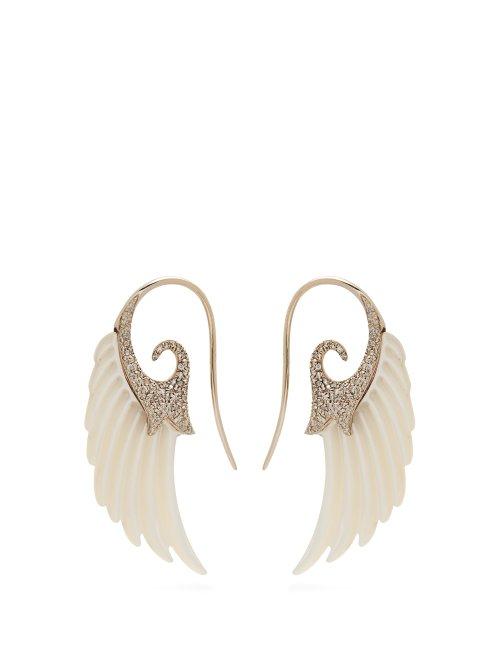 Matchesfashion.com Noor Fares - Fly Me To The Moon Diamond & Tusk Wing Earrings - Womens - Pearl