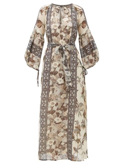Matchesfashion.com D'ascoli - Vista Floral-print Cotton Maxi Dress - Womens - Grey Print
