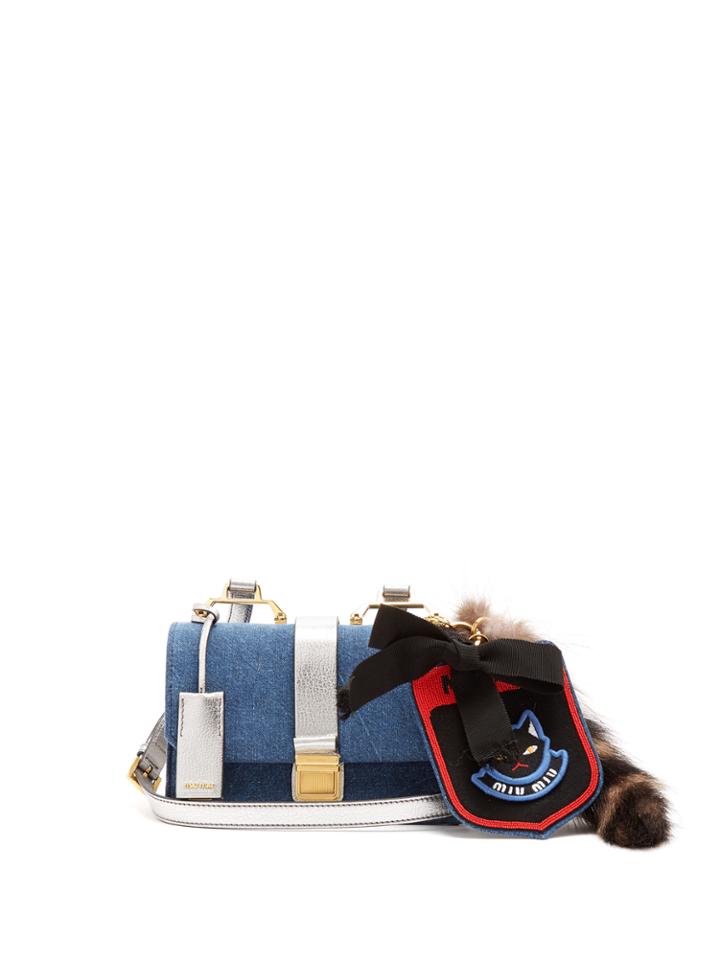 Miu Miu Racoon-trimmed Denim Cross-body Bag
