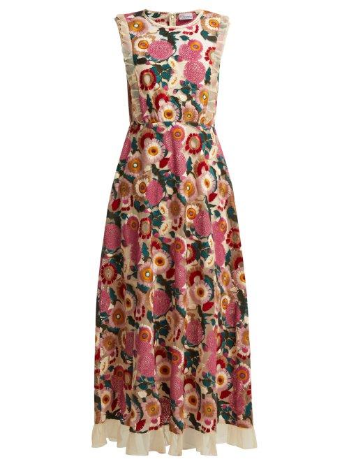 Matchesfashion.com Redvalentino - Floral Lace Midi Dress - Womens - Pink Multi