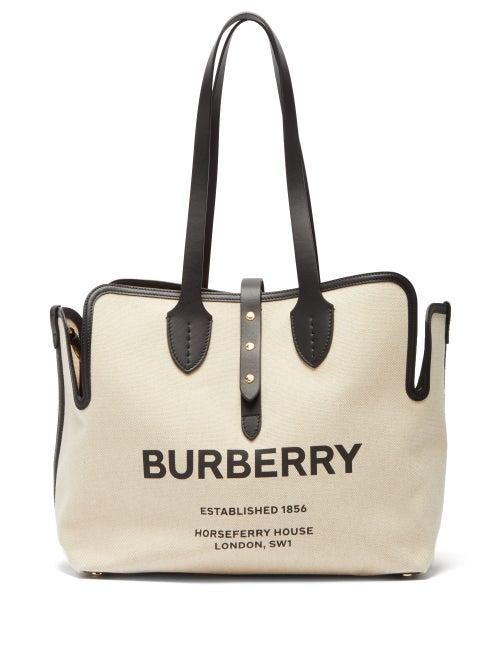 Matchesfashion.com Burberry - Logo Print Leather Trimmed Canvas Tote Bag - Womens - White Multi