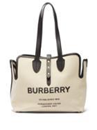 Matchesfashion.com Burberry - Logo Print Leather Trimmed Canvas Tote Bag - Womens - White Multi
