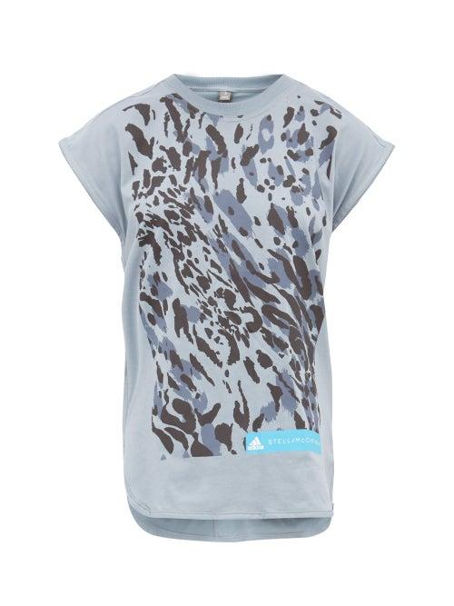 Matchesfashion.com Adidas By Stella Mccartney - Graphic Printed Cotton Blend Jersey Tank Top - Womens - Light Blue