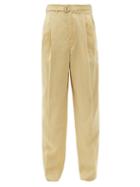 Matchesfashion.com Lemaire - High-rise Belted Silk-blend Suit Trousers - Mens - Light Beige