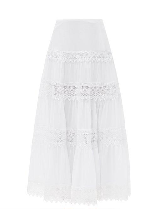 Charo Ruiz - Ruth Guipure-lace Cotton-blend Maxi Skirt - Womens - White
