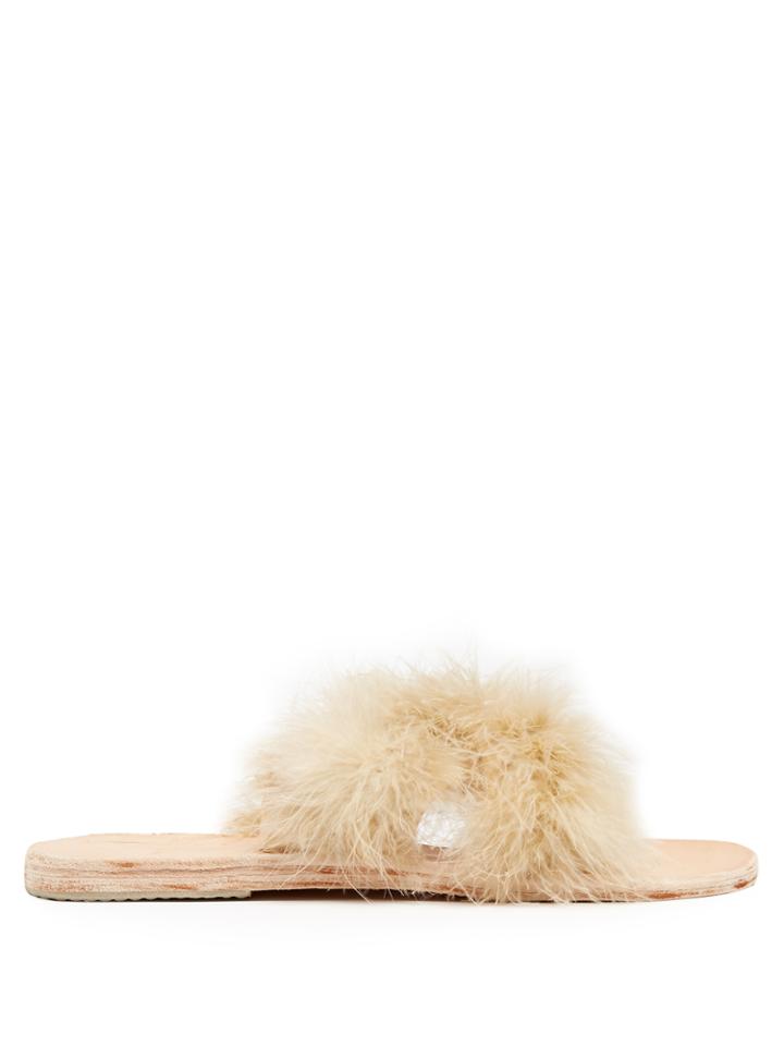 Brother Vellies Lamu Feather Crossover Slides