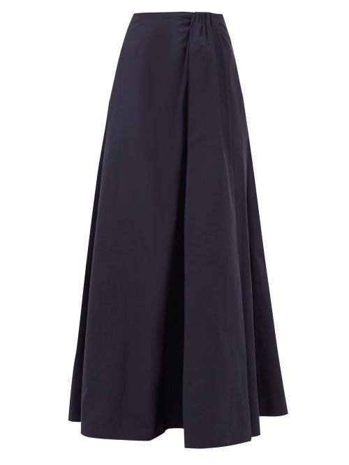 Matchesfashion.com Valentino - Gathered-waist Cotton-blend Faille Skirt - Womens - Navy