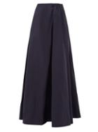 Matchesfashion.com Valentino - Gathered-waist Cotton-blend Faille Skirt - Womens - Navy
