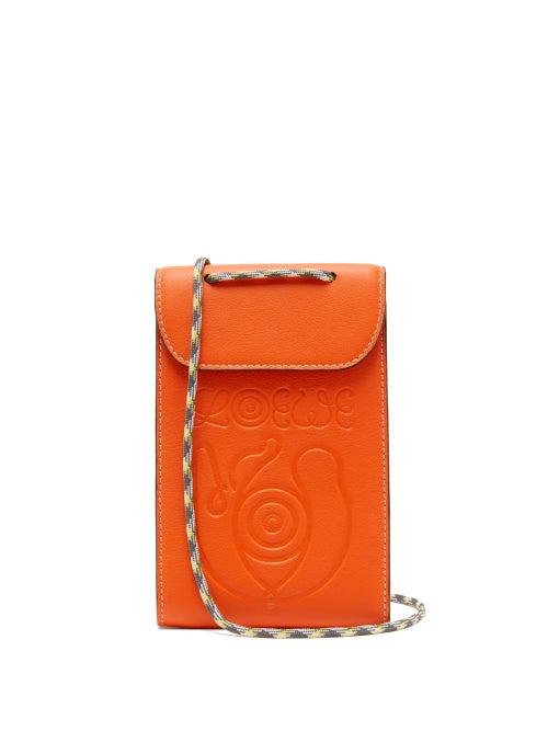 Matchesfashion.com Eye/loewe/nature - Logo-debossed Leather Pouch - Mens - Orange