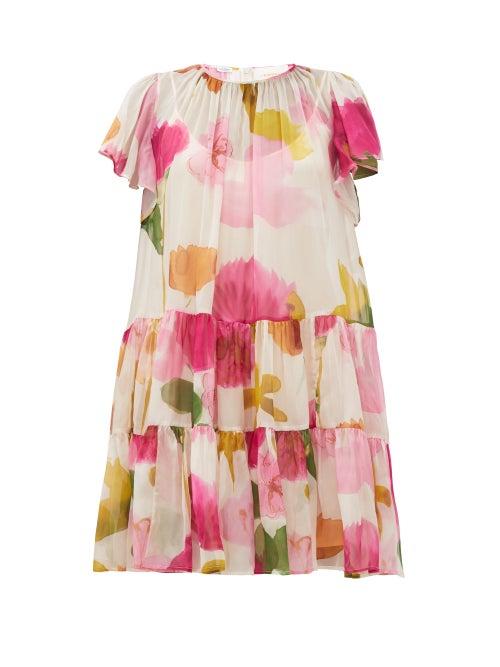 Matchesfashion.com La Doublej - Snow Drop Prom Floral-print Silk Dress - Womens - White Print