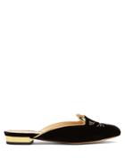 Charlotte Olympia Kitty Velvet Slippers