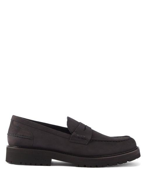 Vinnys - Buck Penny-strap Nubuck Loafers - Mens - Black