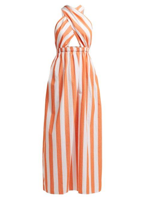 Matchesfashion.com Mara Hoffman - Rosario Striped Cotton Halterneck Dress - Womens - Orange White