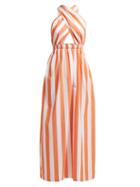 Matchesfashion.com Mara Hoffman - Rosario Striped Cotton Halterneck Dress - Womens - Orange White