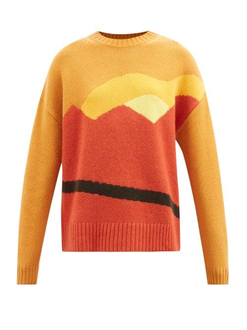 Jw Anderson - Landscape-intarsia Wool-blend Sweater - Womens - Brown Multi