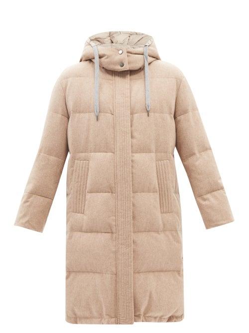 Brunello Cucinelli - Monili-embellished Quilted Wool-flannel Coat - Womens - Camel