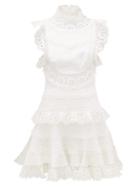 Matchesfashion.com Zimmermann - Peggy High-neck Linen-blend Lace Dress - Womens - Ivory