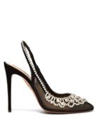 Matchesfashion.com Aquazzura - Maharani Crystal Embellished Mesh Slingback Pumps - Womens - Black