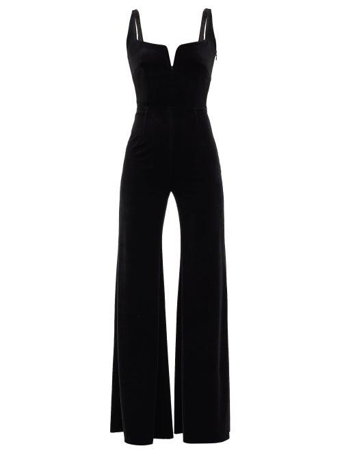 Matchesfashion.com Galvan - Eclipse Sweetheart-neckline Velvet Jumpsuit - Womens - Black