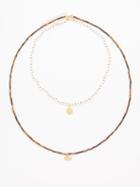 Hermina Athens - Tiger's Eye, Pearl & Gold-plated Necklace - Womens - Gold Multi