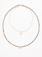 Hermina Athens - Tiger's Eye, Pearl & Gold-plated Necklace - Womens - Gold Multi