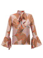 Matchesfashion.com La Doublej - Happy Wrist Scallop Print Silk Blouse - Womens - Pink Multi