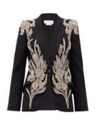Matchesfashion.com Alexander Mcqueen - Crystal-embellished Leaf-crepe Jacket - Womens - Black