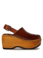 Matchesfashion.com Marni - Leather And Wood Slingback Clog Sandals - Womens - Dark Tan