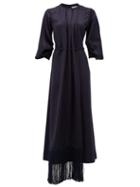 Matchesfashion.com Gabriela Hearst - Hestia Fringed-hem Silk-satin Midi Dress - Womens - Dark Navy