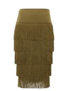 Matchesfashion.com Norma Kamali - Tiered Fringe Stretch Jersey Midi Skirt - Womens - Khaki