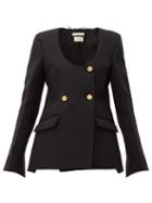 Matchesfashion.com Bottega Veneta - Scoop Neck Double Breasted Twill Blazer - Womens - Black