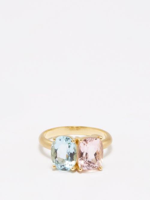 Irene Neuwirth - Gemmy Gem Aquamarine, Tourmaline & 18kt Gold Ring - Womens - Pink Multi
