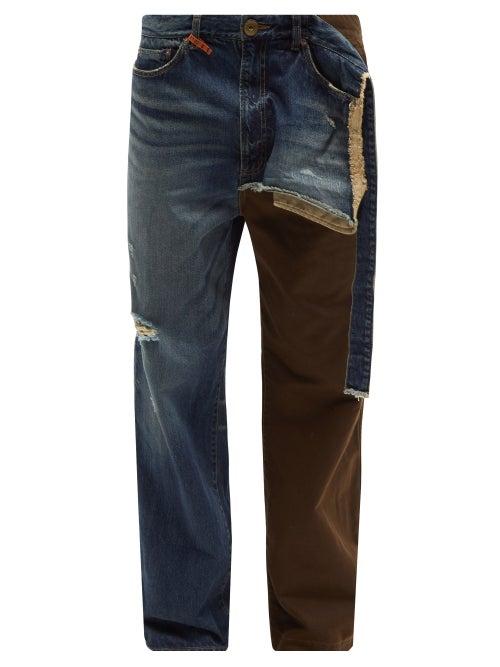 Mihara Yasuhiro - Combined Straight-leg Cotton-twill Chino Jeans - Mens - Blue Multi