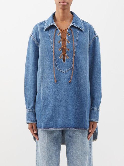 Petar Petrov - Legend Tie-front Denim Shirt - Womens - Mid Denim