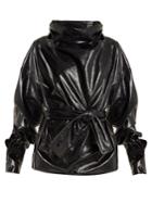 Wanda Nylon Funnel-neck Tie-waist Coated Cotton-blend Top