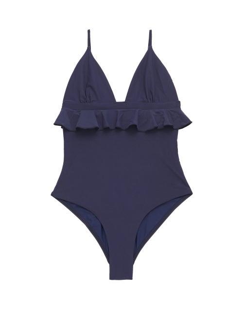 Matchesfashion.com Casa Raki - Marta Ruffled Swimsuit - Womens - Navy