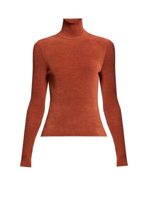 Matchesfashion.com Alexandre Vauthier - High Neck Ribbed Chenille Sweater - Womens - Brown