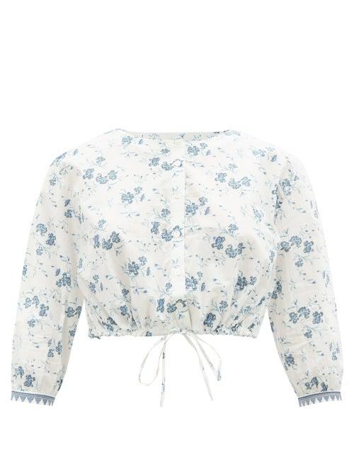 Emporio Sirenuse - New Jinny Cropped Floral-print Cotton Top - Womens - Blue Floral