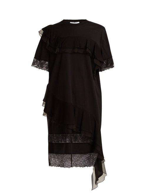 Matchesfashion.com Givenchy - Asymmetric Ruffled Trimmed Cotton Jersey Dress - Womens - Black