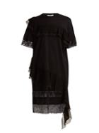 Matchesfashion.com Givenchy - Asymmetric Ruffled Trimmed Cotton Jersey Dress - Womens - Black