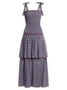 Matchesfashion.com Gl Hrgel - Floral Print Smocked Cotton Dress - Womens - Blue Print