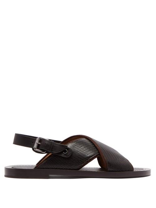 Matchesfashion.com Christian Louboutin - Elba Lizard Effect Leather Sandals - Mens - Brown