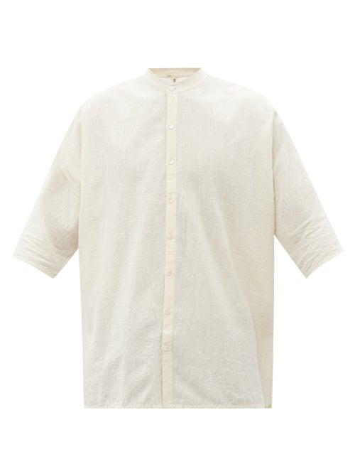 11.11 / Eleven Eleven - Striped-seam Cotton Short-sleeved Shirt - Mens - Cream
